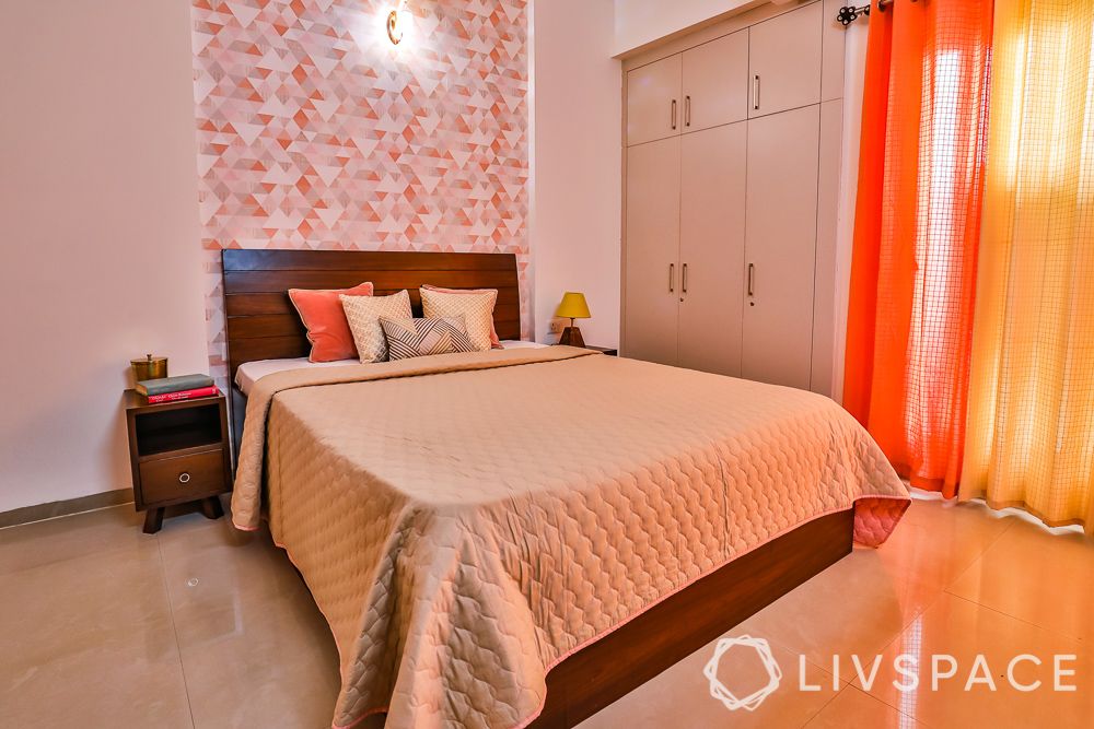3BHK-Noida-orange-curtains-guest-bedroom