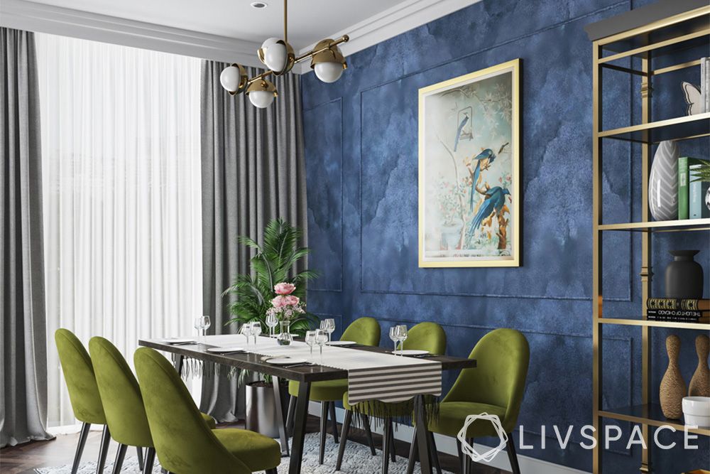 blue-dining-room-wall-with-lime-green-chairs
