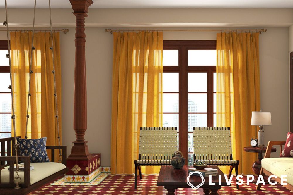 living room home design with pillars