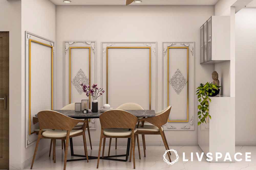 pop wall design with trims in the dining room