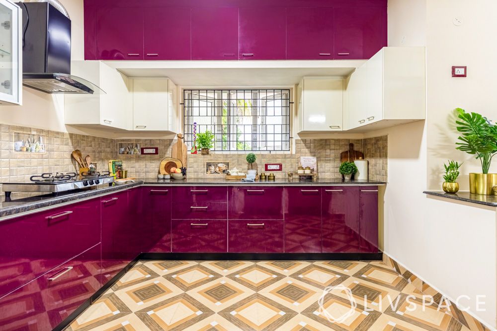 Magenta L Shaped Kitchen 