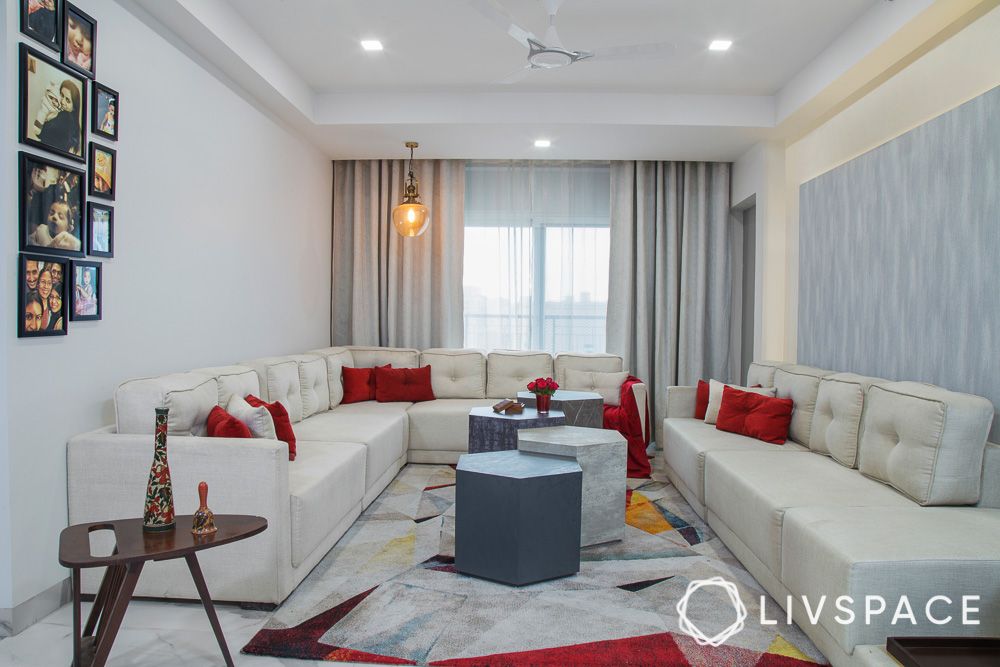New-house-design-contemporary-living-room-hexagonal-coffee-tables-white-sofas-pendant-light 