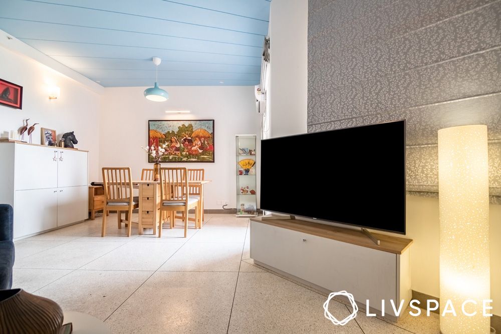 living room with grooved ceiling