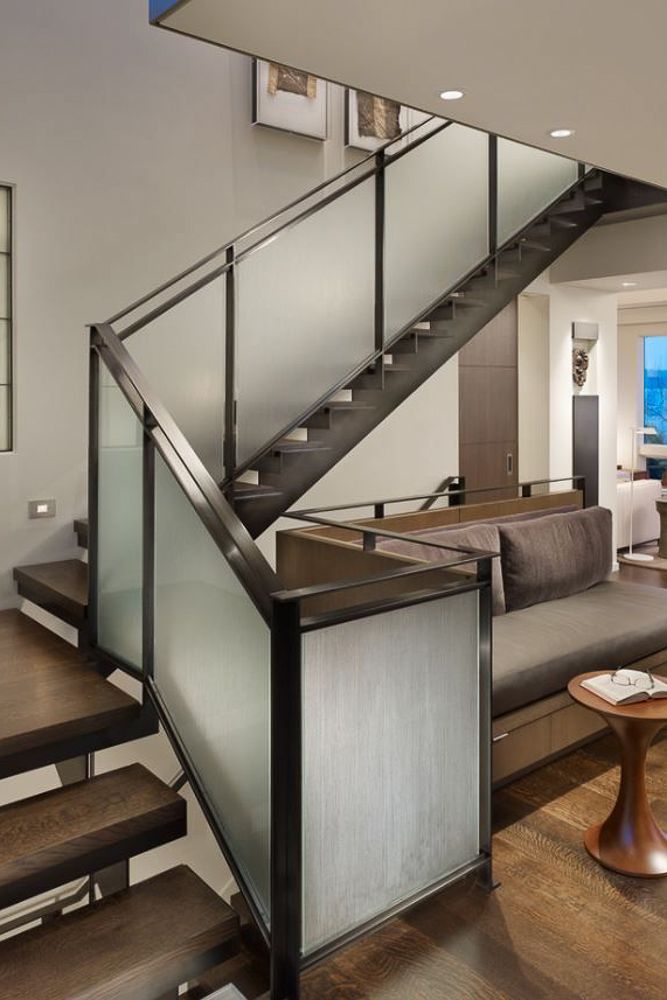 frosted glass and metal balustrade staircase railing designs