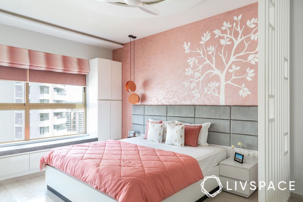 blush-pink-paints-for-bedrooms-with-partition-and-headboard