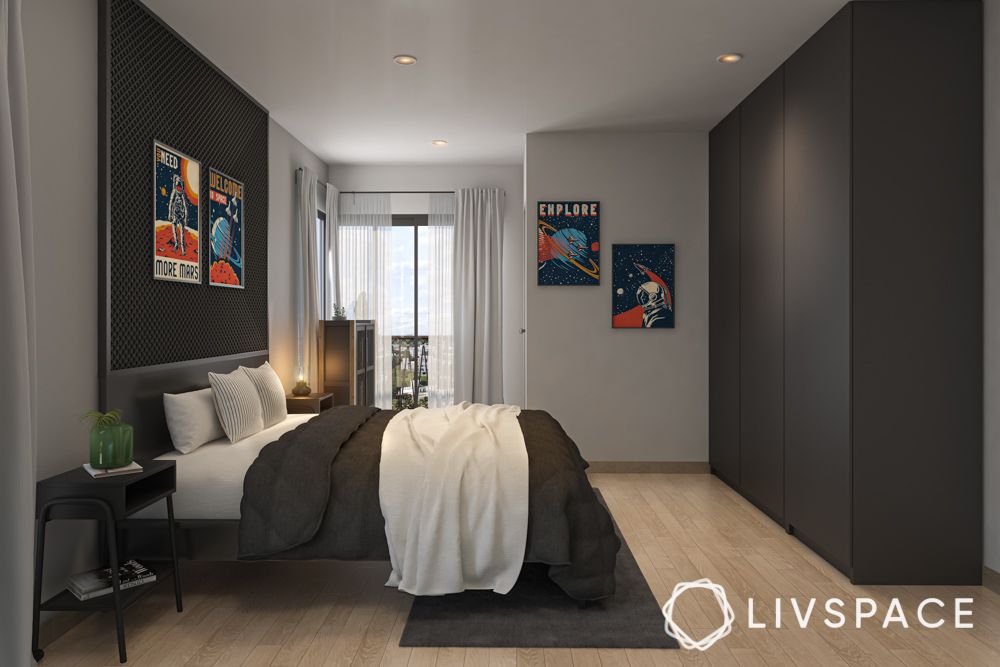 black-bedroom-colour-ideas-and-light-wood-flooring