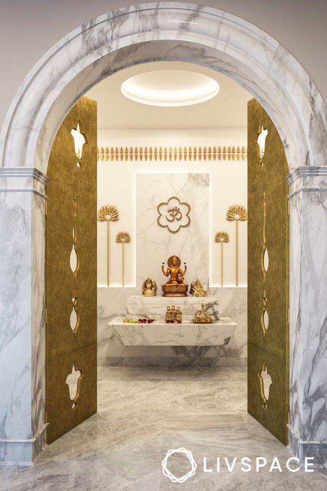 brass-pooja-room-doors-with-marble-architrave