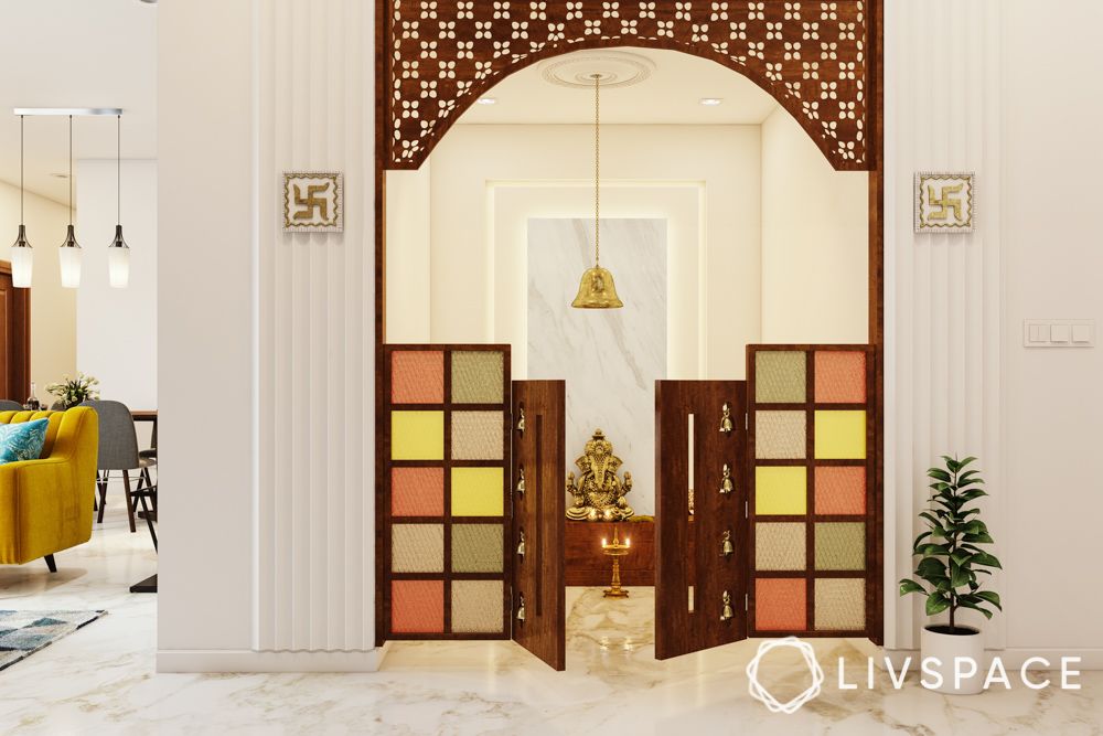 stained-glass-pooja-room-doors-with-bells