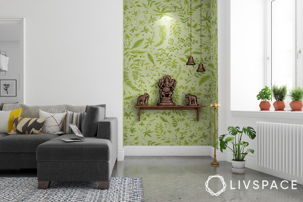 mandir-design-in-wall-with-green-wallpaper
