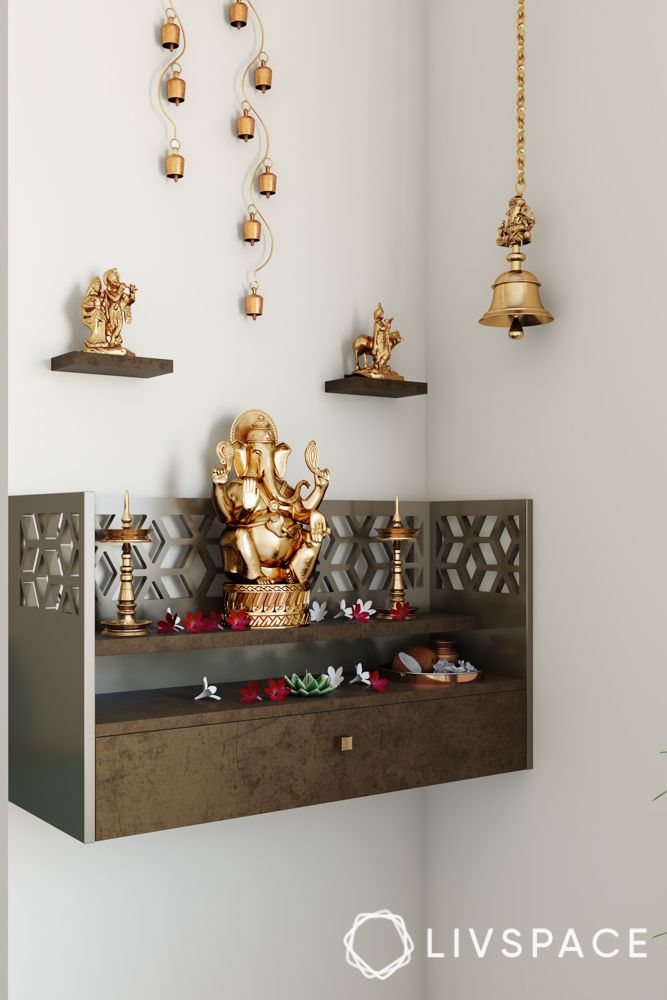 mandir-design-in-wall-with-shelves-and-bells