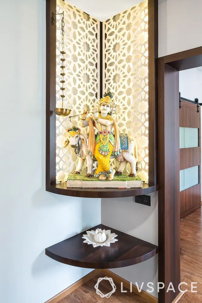 corner-indian-style-pooja-room-designs-with-lighting