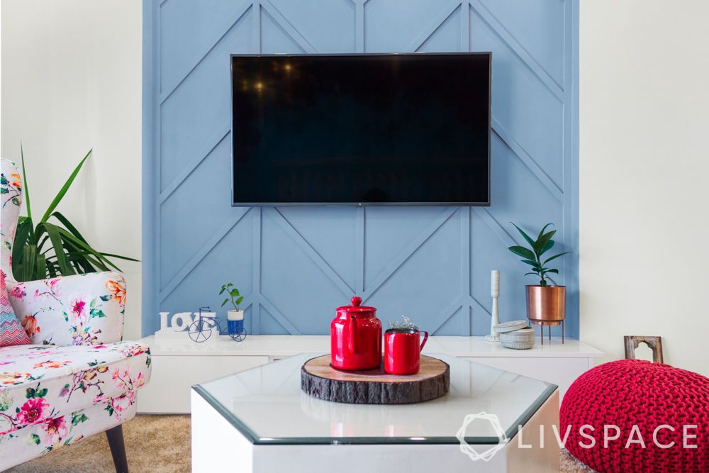 luxury-tv-unit-design-in-blue-chevron-patterns