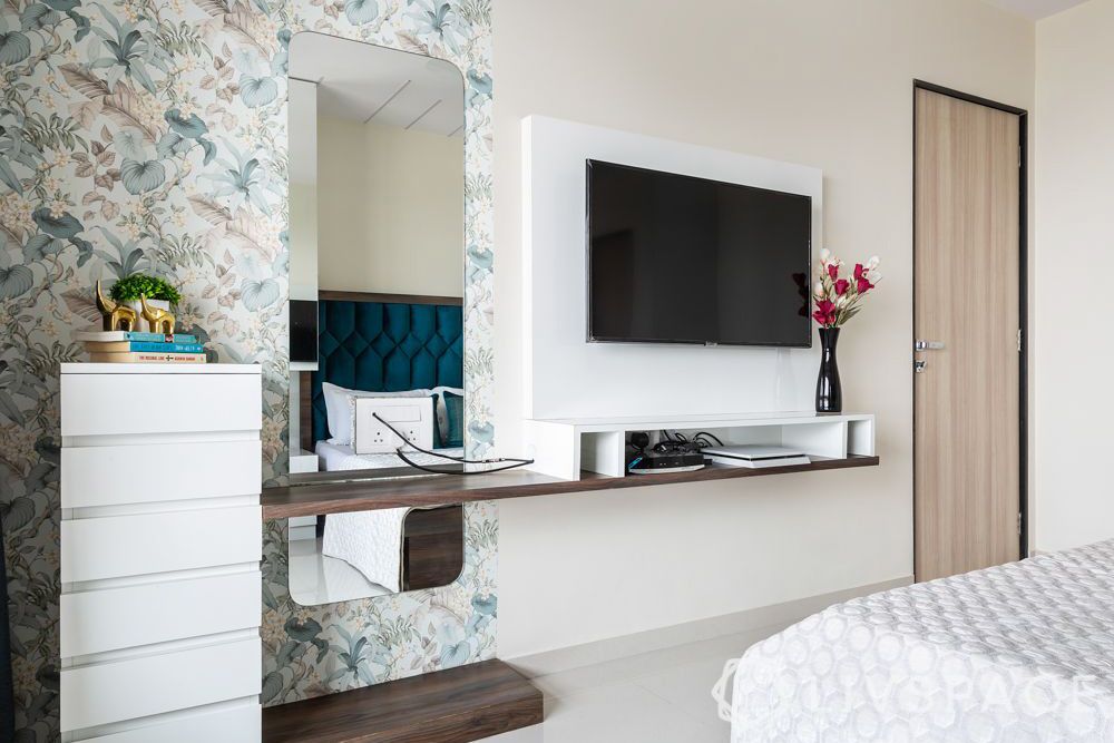 tv-unit-design-2022-with-dresser-unit-and-floral-wallpaper