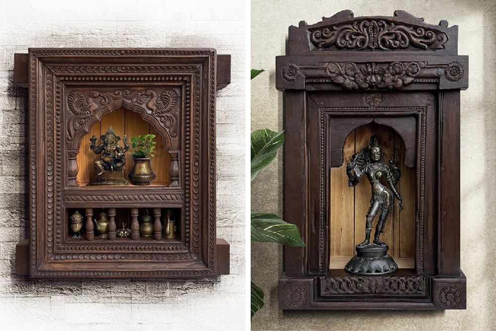 mandir design in a wall shelf