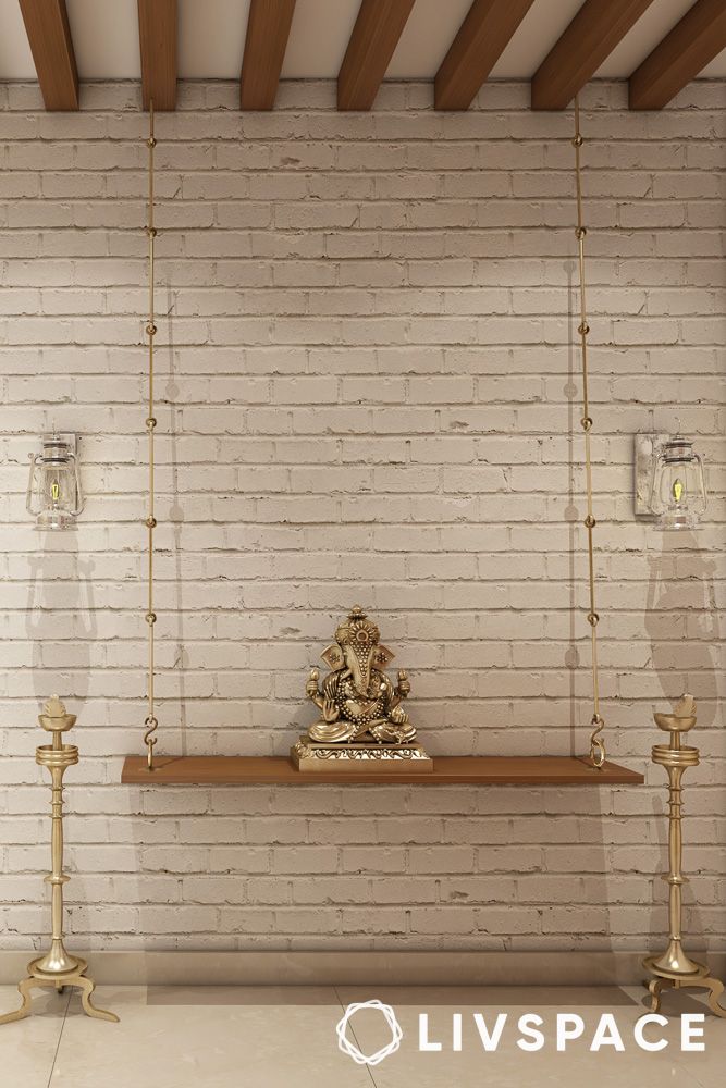 ceiling and wall mounted mandir design on a swing
