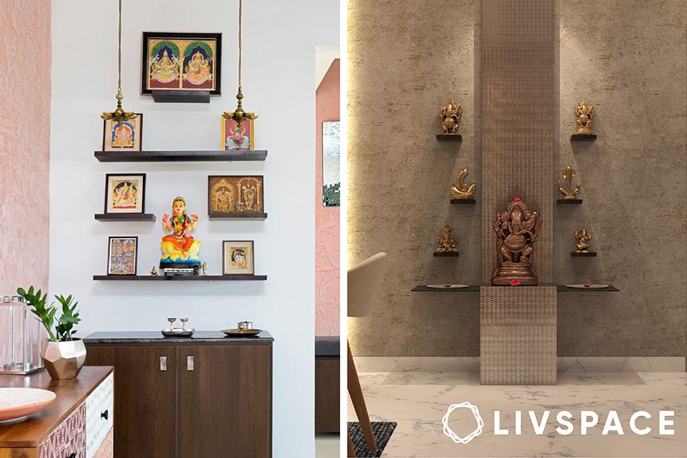vertically mounted mandir design in wall