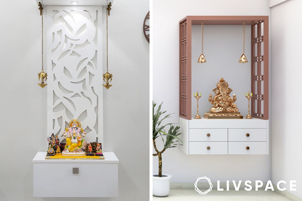 scandinavian white mandir design in wall