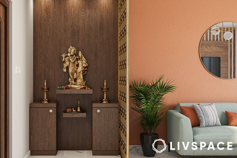 wall mounted pooja unit designs with two separate cabinets