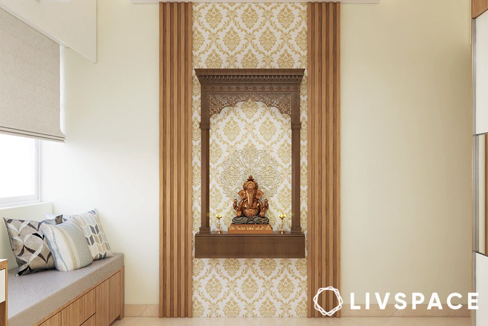 sleek invisible pooja cabinet design on a wall mouned mandir
