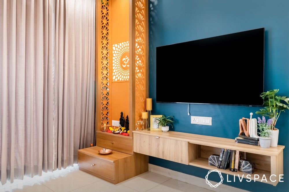 tv-unit-with-floor-to-ceiling-pooja-room-design
