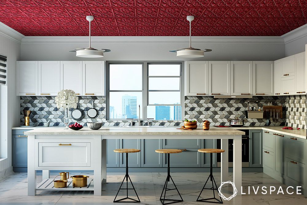 kitchen-false-ceiling-in-red-lattice-work