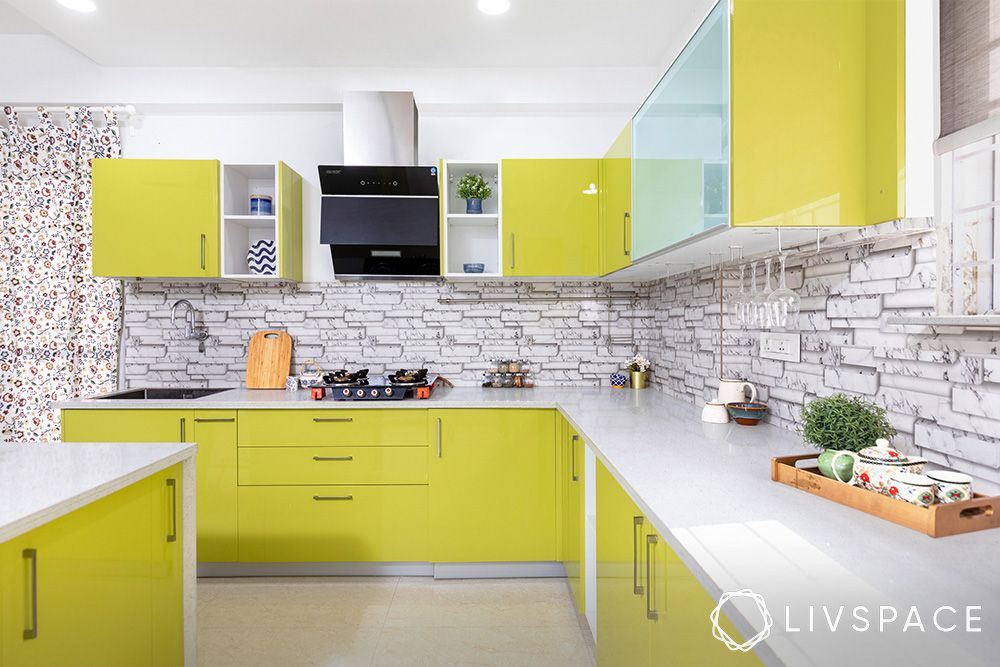 lemon-yellow-kitchen-with-white-quartz-countertop