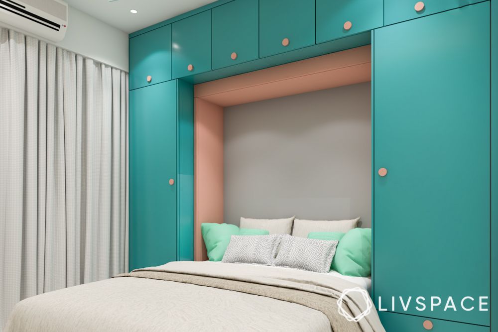 turquoise-wardrobe-colour-around-bed-frame