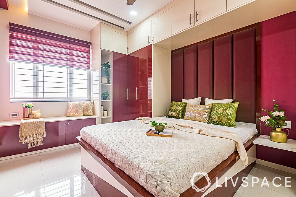 2bhk-interior-design-cost-of-magenta-bedroom-with-storage-wardrobe-headboard