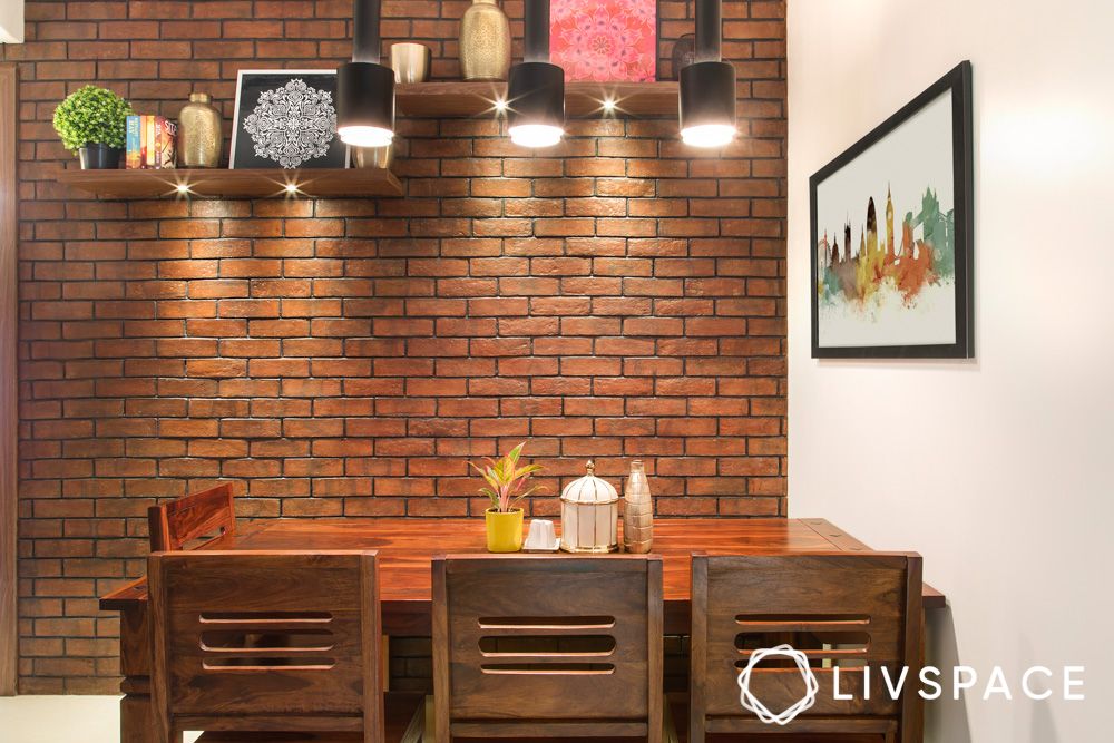 brick-wall-panelling-cost-in-dining-room-with-shelves