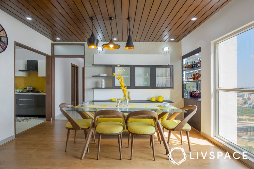 retro-modern-interior-design-for-dining-room-with-wooden-ceiling-yellow-chairs