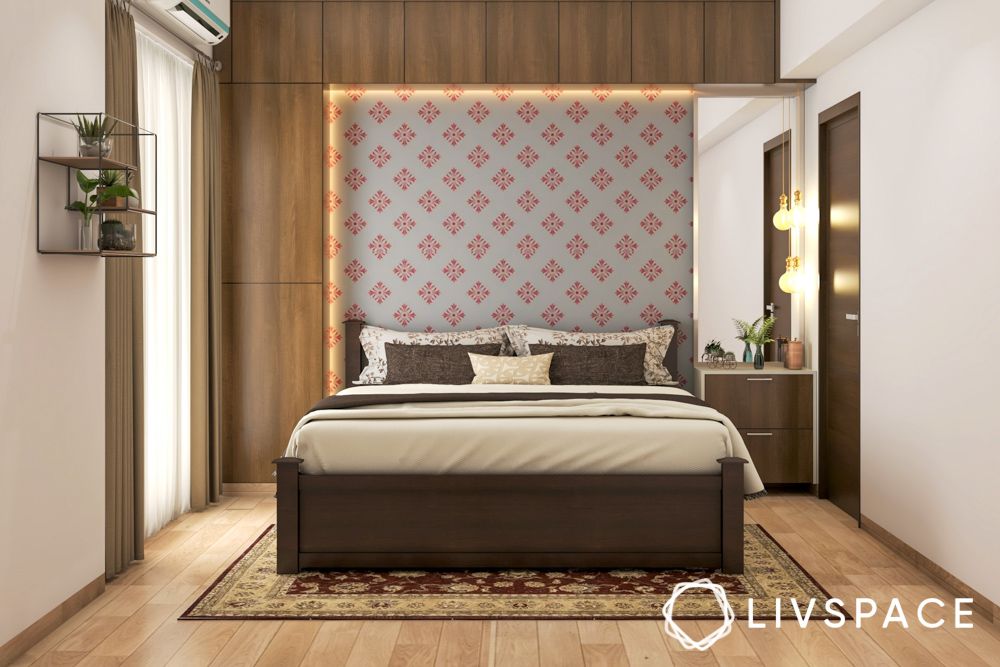 mid-century-modern-interior-design-in-bedroom-with-statement-wallpaper