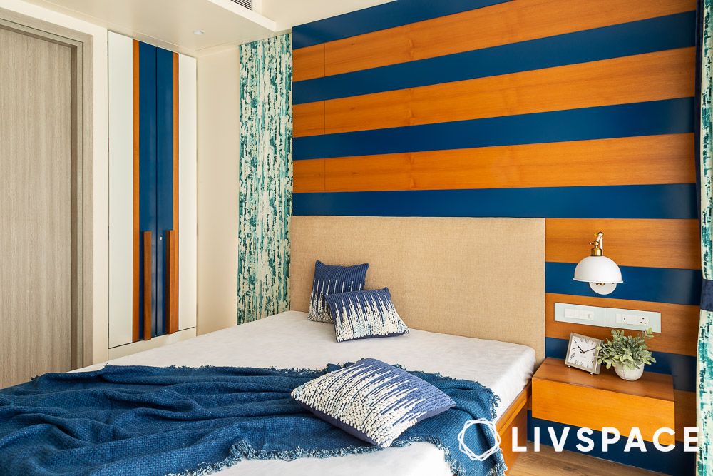 two colour combination for bedroom walls in orange and blue
