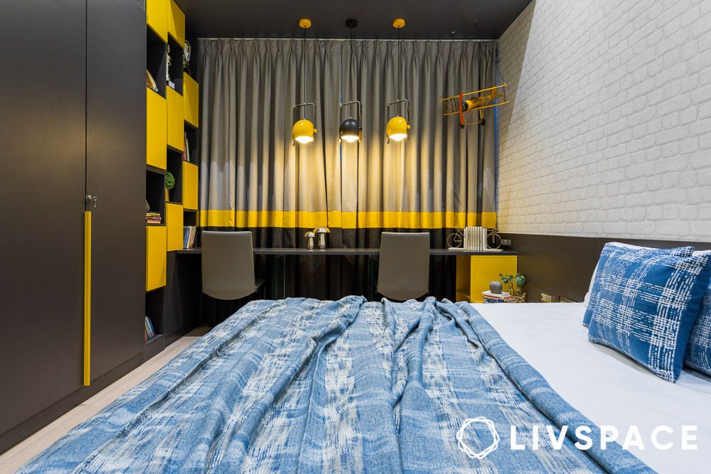 bedroom colour design in yellow black and white
