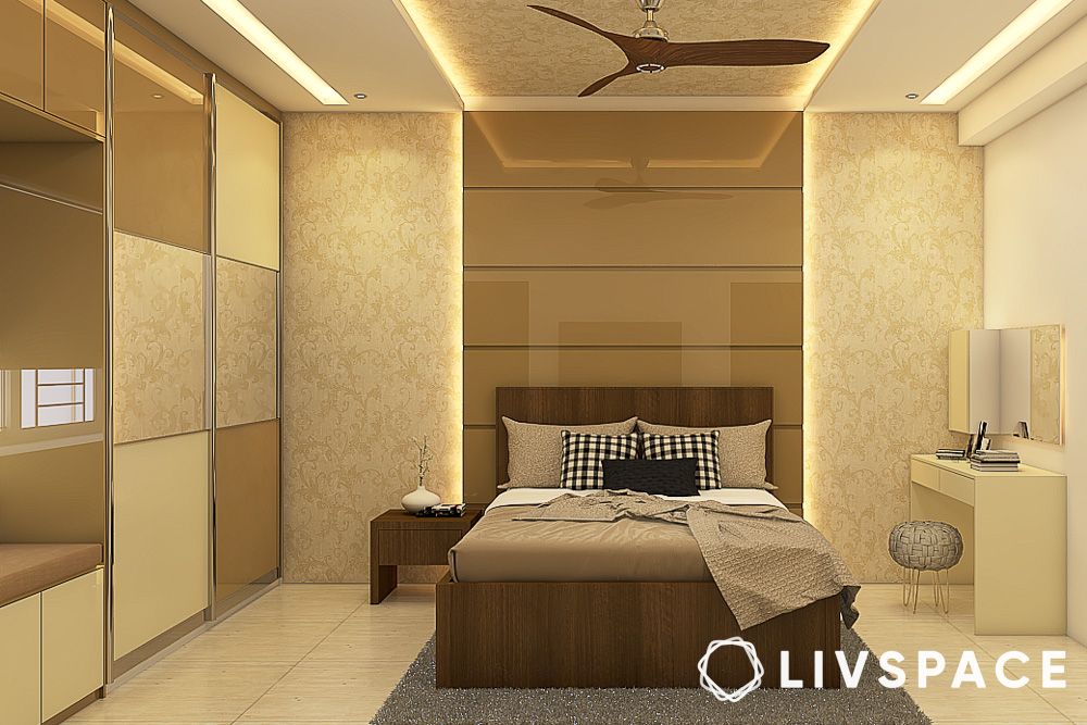 gold-floral-wallpaper-and-mirrors-bedoom-colour-design