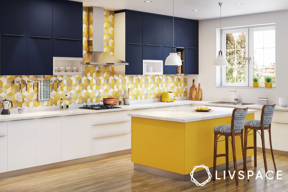 blue-yellow-white-kitchen-design-island-patterned-dado
