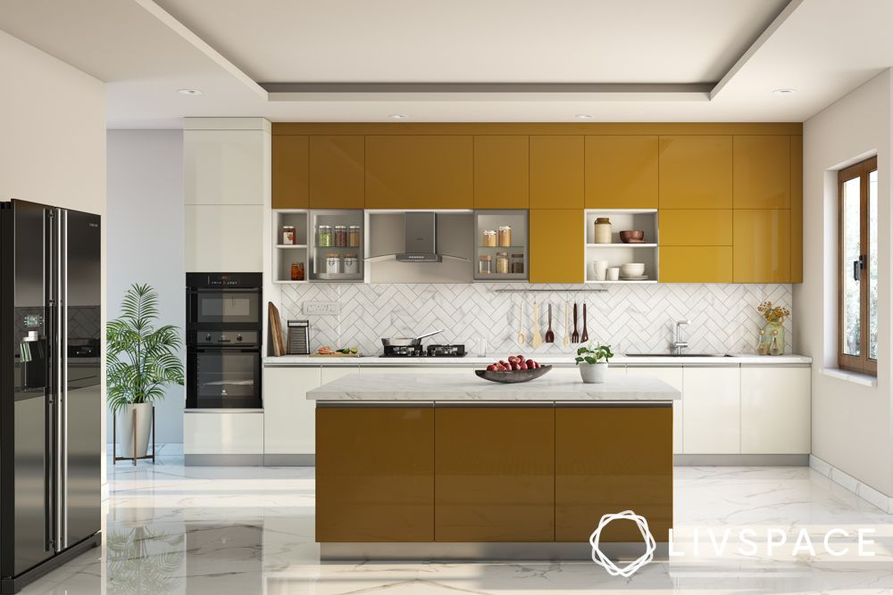 modular-kitchen-design-yellow-white-island