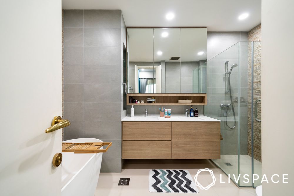 light-wood-floating-bathroom-cabinet-and-mirrored-upper-cupboard