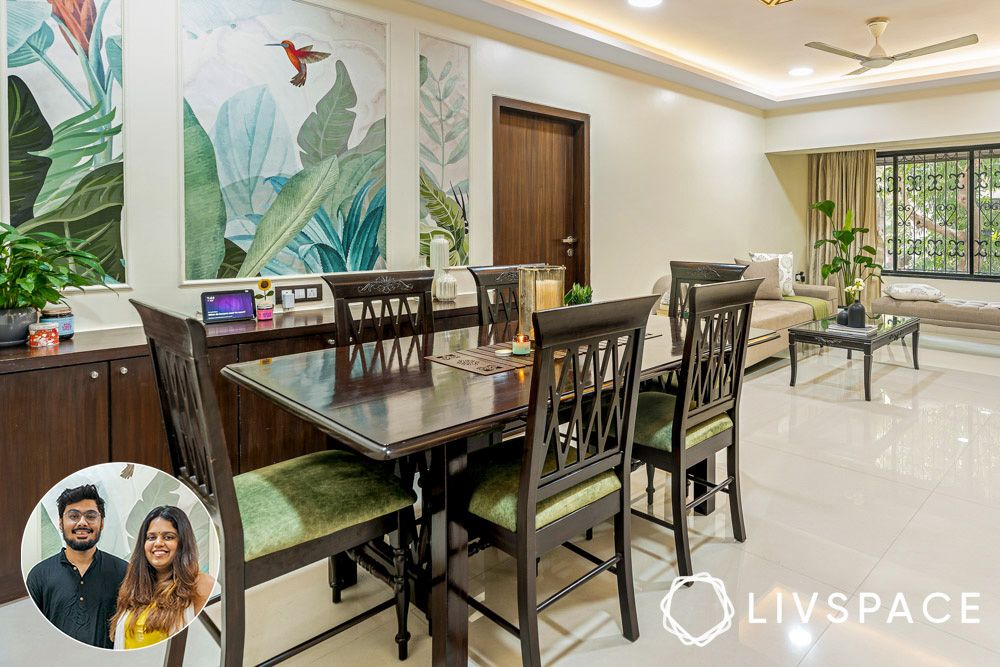 aishwarya-mohanraj-aakash-shah-polished-dining-table-tropical-artwork