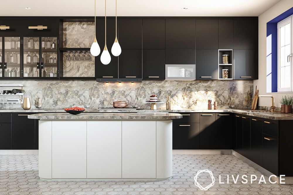 modern-luxury-kitchen-cabinets-in-black-with-white-island-and-pendant-lights