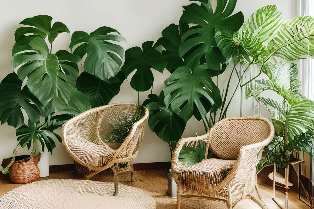 bamboo-chairs-plants-rug-flooring