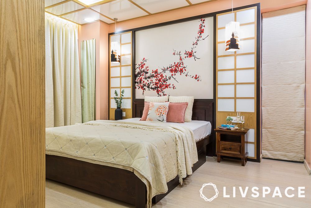 room-decoration-design-in-pink-tan-white-cherryblossom-pattern-japanese-theme-bedroom