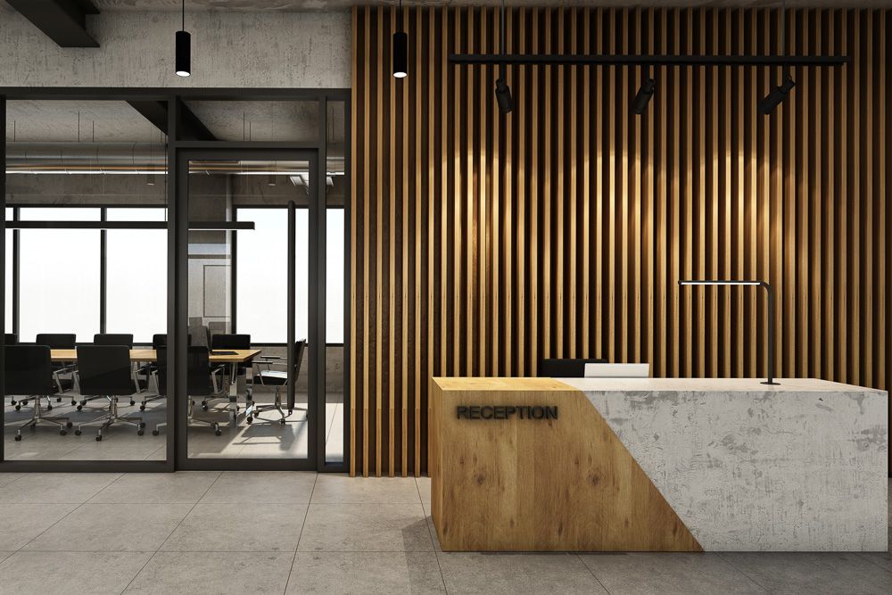 Office Reception Area Clean Minimal Fluted Panelling 