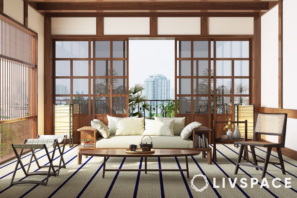 japandi-interior-design-for-living-room-with-dark-wood-furniture