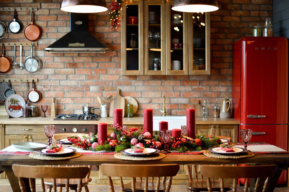 rustic-kitchen-brick-wall-christmas-decoration-idea-red-theme