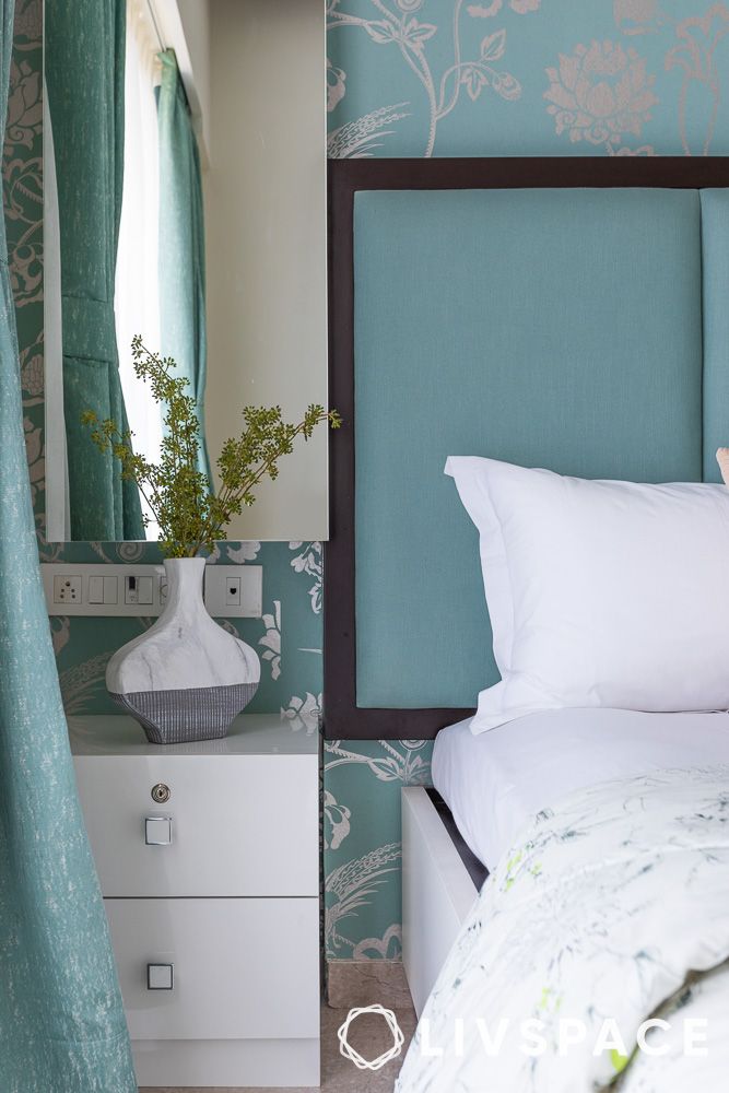 guest room interior bedside table