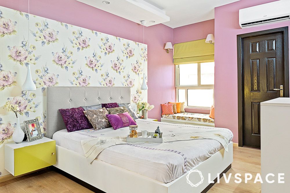 guest room interior pink white