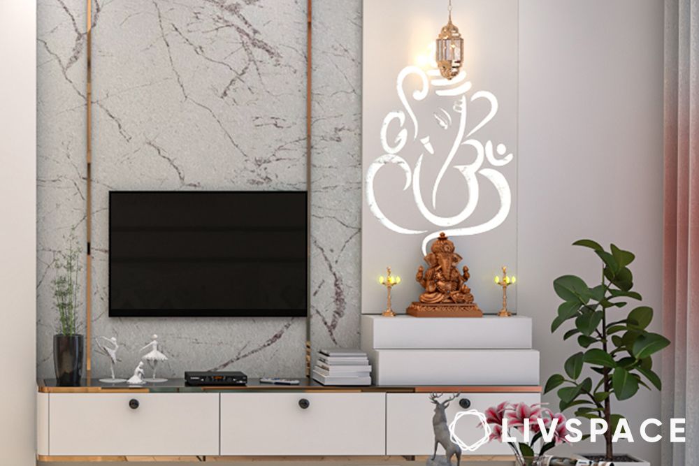 tv-unit-with-pooja-room-with-ganesha-carving