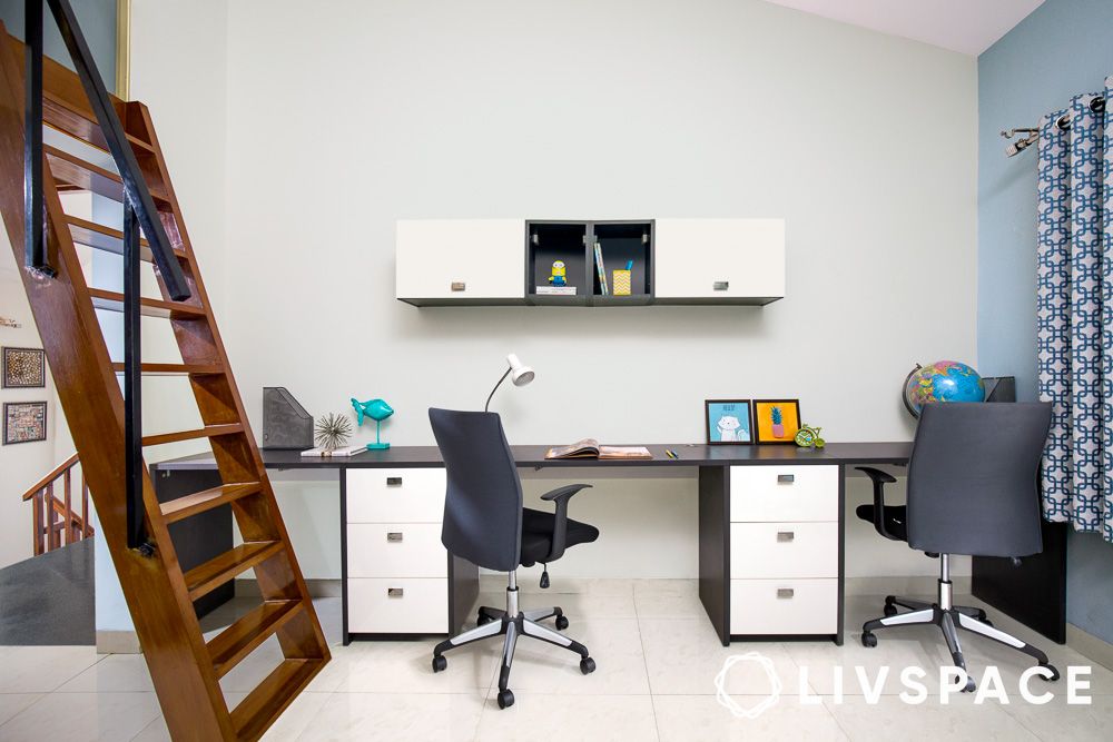 black-and-white-study-table-and-bookshelf-design