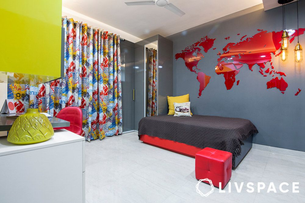 kids bedroom with unique wall design