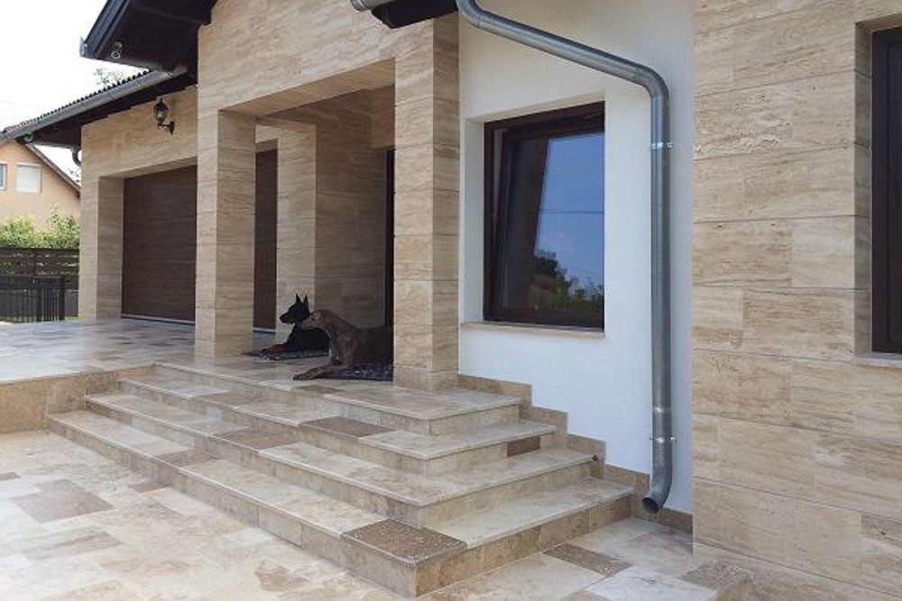 travertine simple front wall tiles design in indian house